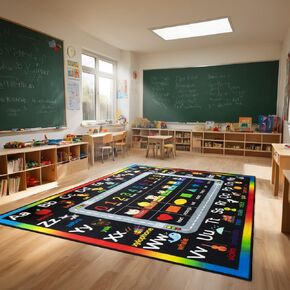 Classroom Rugs for Preschool, Daycare Rug for Classroom,Large Classroom Rug Elementary,Learning Alphabet Educational Rugs for Kids Playroom, Nursery(13'x7'7'', Black)