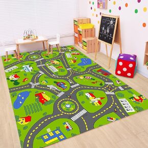 Nonlip Town City Road Map Playmat للأولاد ، مثالية لغرفة اللعب وغرفة النوم ، حصيرة مسار السيارات - 4'11 "× 3'3" (مستطيلة)