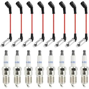 16pcs 41-110 شمعات الإشعال والأسلاك مجموعة استبدال OEM# 7831 ، الأسلاك المكوّنة المعزولة المتوافقة مع Hummer 2006-2009 H2 Chevrolet 1999-2007 Tahoe 4 ، Sparkplugs Professional مع مجموعة الأسلاك