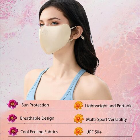 UPF 50+ Sun Protection Face Mask for Women Ice Silk Breathable UV Face Shield Mask Cover for Cycling Hiking Outdoor Sports in Saudi Arabia