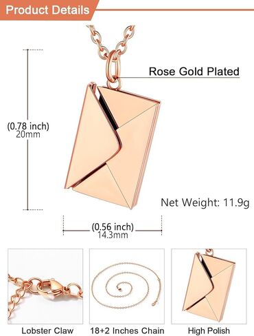 U7 Envelope Necklace, Angel Wings Necklaces Stainless Steel Customized Photo & Text Locket Pendant for Men Women, Personalized Picture Jewelry Multiple Styles: Butterfly/Heart/Love Letter in Kuwait