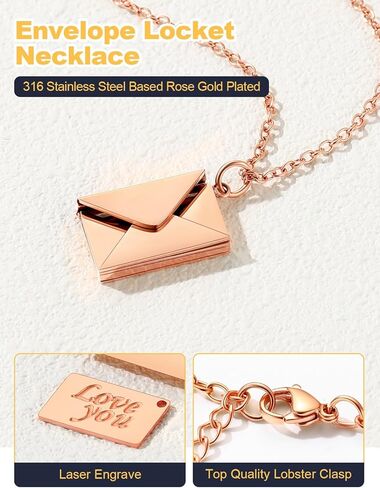 U7 Envelope Necklace, Angel Wings Necklaces Stainless Steel Customized Photo & Text Locket Pendant for Men Women, Personalized Picture Jewelry Multiple Styles: Butterfly/Heart/Love Letter in Kuwait