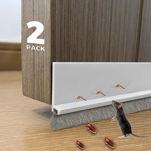 2 PCS Door Brush Bottom Sweep, Door Sweep for Bottom, Draft Stopper for Dust/Noise/Hot or Cold Air Insulation, 2" W x 39" L, White in Saudi Arabia