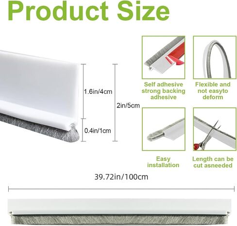 2 PCS Door Brush Bottom Sweep, Door Sweep for Bottom, Draft Stopper for Dust/Noise/Hot or Cold Air Insulation, 2" W x 39" L, White in Saudi Arabia