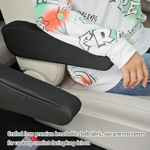Ofband 2PCS ARM REST COVER للسيارة مع الجيب الجانبي ، وغطاء ذراع قماشية القماش القابل للتنفس لحماية مسند الذراع ، وجميع الفصول غطاء مسند الذراع الناعم للسيارة العالمية للملحقات الداخلية (أسود) in Saudi Arabia