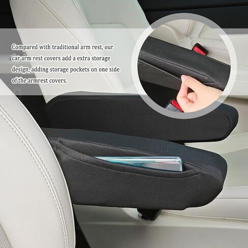 Ofband 2PCS ARM REST COVER للسيارة مع الجيب الجانبي ، وغطاء ذراع قماشية القماش القابل للتنفس لحماية مسند الذراع ، وجميع الفصول غطاء مسند الذراع الناعم للسيارة العالمية للملحقات الداخلية (أسود) in Saudi Arabia