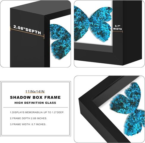 Picrit 8.5x11 Shadow Box Frame, Display Case Box with High Definition Real Glass and Black Back for Memorabilia, Baby Items, Wedding Memories, Crafts, Tickets and Photos, Black in Kuwait
