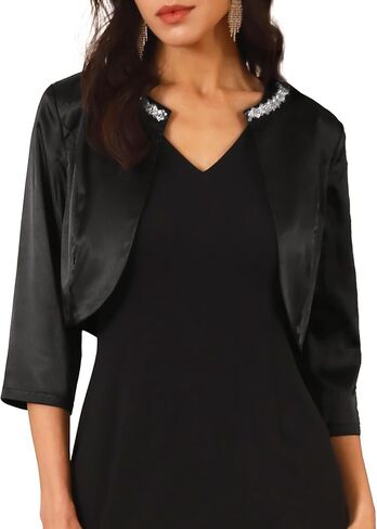 Women's Satin Shrugs 3/4 Sleeve Open Front Elegant Cropped Bolero Cardigans in Kuwait
