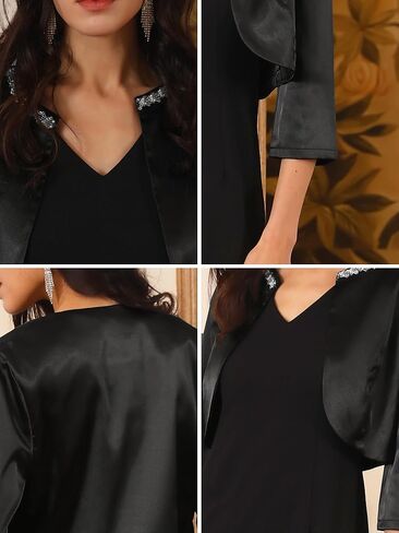 Women's Satin Shrugs 3/4 Sleeve Open Front Elegant Cropped Bolero Cardigans in Kuwait
