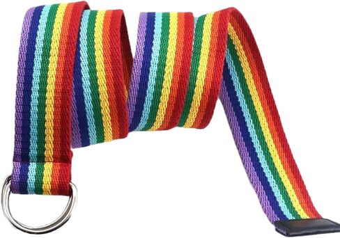 Colorful Rainbow Canvas Belt with Double Square Ring Buckle for Men Women Girls Causal Belt in Saudi Arabia