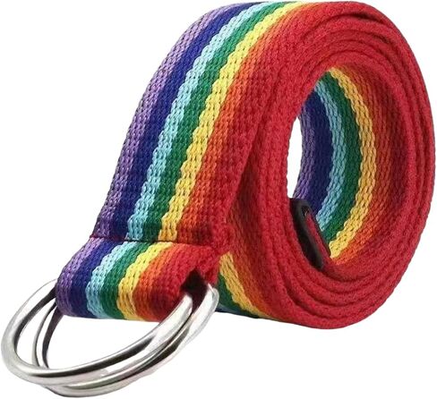 Colorful Rainbow Canvas Belt with Double Square Ring Buckle for Men Women Girls Causal Belt in Saudi Arabia