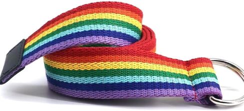 Colorful Rainbow Canvas Belt with Double Square Ring Buckle for Men Women Girls Causal Belt in Saudi Arabia