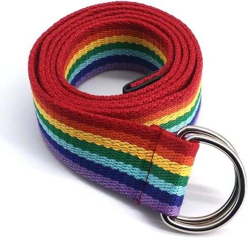Colorful Rainbow Canvas Belt with Double Square Ring Buckle for Men Women Girls Causal Belt in Saudi Arabia