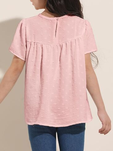 Girl Cute Short Sleeve Shirts Casual Chiffon Blouses Flowy Hem Boho Tunic Tops 4-12 Years in Saudi Arabia