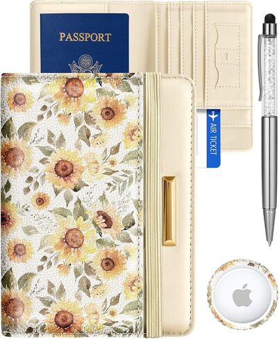 Slohif Airtag Passport Holder Cover Wallet Case for Travel Women - Leather RFID Blocking Passport Book Multiple Personalized Organizer Slim Portable Carrier Card Slots Protector Sleeve Stamp in Saudi Arabia