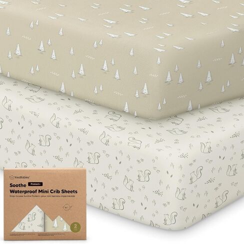 2-Pack Pack and Play Sheets, Waterproof Mini Crib Sheets Fitted - Organic Cotton Pack N Play Sheets for Graco Pack and Play Mattress, Playard Baby Crib Sheets, Neutral for Boy,Girl,Toddler (KeaSafari) in Kuwait