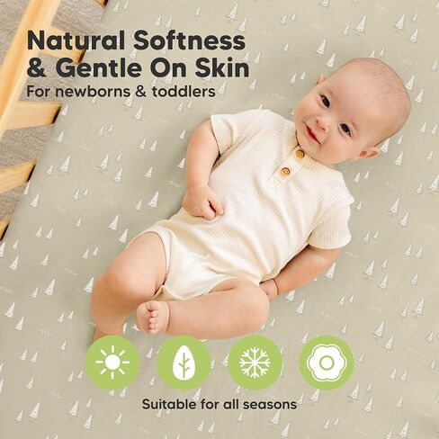 2-Pack Pack and Play Sheets, Waterproof Mini Crib Sheets Fitted - Organic Cotton Pack N Play Sheets for Graco Pack and Play Mattress, Playard Baby Crib Sheets, Neutral for Boy,Girl,Toddler (KeaSafari) in Kuwait