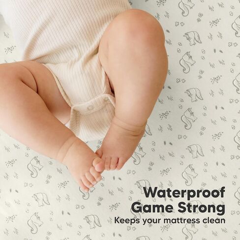 2-Pack Pack and Play Sheets, Waterproof Mini Crib Sheets Fitted - Organic Cotton Pack N Play Sheets for Graco Pack and Play Mattress, Playard Baby Crib Sheets, Neutral for Boy,Girl,Toddler (KeaSafari) in Kuwait