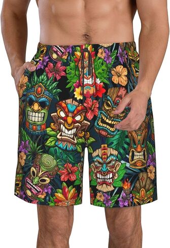 زهرة استوائية فلامنغو رجال سباحة سروال شورت شورت جاف جاف شورت السباحة بدلات السباحة مع جيوب بطانة الشبكات in Kuwait