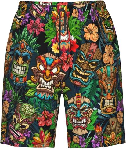 زهرة استوائية فلامنغو رجال سباحة سروال شورت شورت جاف جاف شورت السباحة بدلات السباحة مع جيوب بطانة الشبكات in Kuwait