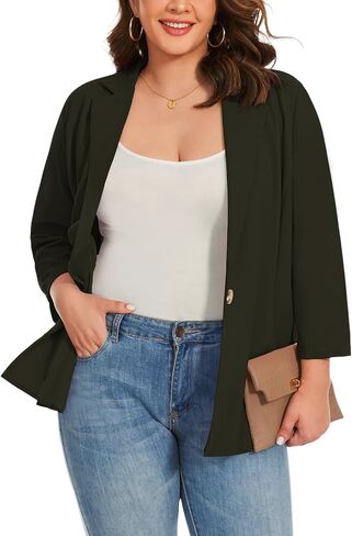 MINTLIMIT Womens Plus Size Blazer 3/4 Sleeve Notch Lapel Casual Work Blazers One Button Open Front Pockets Jackets (XL-5XL) in Saudi Arabia
