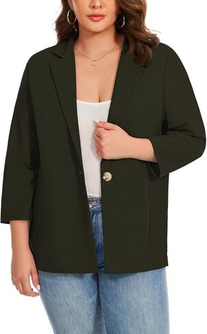 MINTLIMIT Womens Plus Size Blazer 3/4 Sleeve Notch Lapel Casual Work Blazers One Button Open Front Pockets Jackets (XL-5XL) in Saudi Arabia