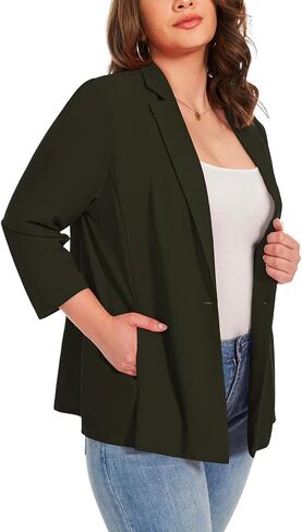 MINTLIMIT Womens Plus Size Blazer 3/4 Sleeve Notch Lapel Casual Work Blazers One Button Open Front Pockets Jackets (XL-5XL) in Saudi Arabia