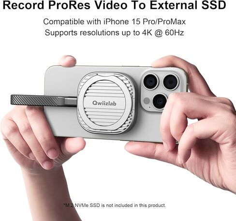 QWIIZLAB Magnetic 2230 NVMe SSD Enclosure, Magsafe for iPhone 16/15 Pro Max ProRes, 10Gbps USB Type-C, 100W PD Charge, Fits PCIe M.2 M-Key up to 2TB, Aluminum Case, Compatible with iPad Air/Pro Mac in Kuwait