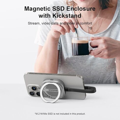 QWIIZLAB Magnetic 2230 NVMe SSD Enclosure, Magsafe for iPhone 16/15 Pro Max ProRes, 10Gbps USB Type-C, 100W PD Charge, Fits PCIe M.2 M-Key up to 2TB, Aluminum Case, Compatible with iPad Air/Pro Mac in Kuwait