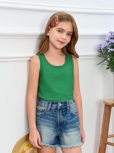 Haloumoning Girls Tank Tops Kids Summer Crewneck Dancerts Dancewear 5-14 Years in Saudi Arabia