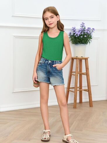 Haloumoning Girls Tank Tops Kids Summer Crewneck Dancerts Dancewear 5-14 Years in Saudi Arabia