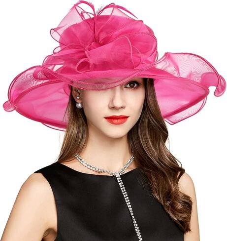 قبعات كنتاكي ديربي 2024 للنساء والفتيات، قبعة الأورجانزا لحفلات الشاي وحفلات الزفاف وقبعة للحماية من الأشعة فوق البنفسجية باللونين الوردي والأبيض in Kuwait