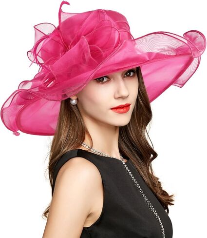 قبعات كنتاكي ديربي 2024 للنساء والفتيات، قبعة الأورجانزا لحفلات الشاي وحفلات الزفاف وقبعة للحماية من الأشعة فوق البنفسجية باللونين الوردي والأبيض in Kuwait