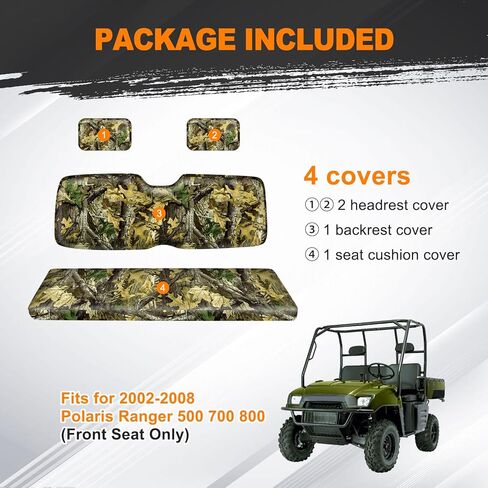 BORDAN UTV Waterproof Seat Cover for 2002-2008 Polaris Ranger 500 700 800(Front Seat Only), Heavy Duty 1680D Split Bench Seats Cover for UTV Full Protection Outdoor Camo(4 PCS) in Kuwait