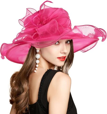 قبعات كنتاكي ديربي 2024 للنساء والفتيات، قبعة الأورجانزا لحفلات الشاي وحفلات الزفاف وقبعة للحماية من الأشعة فوق البنفسجية باللونين الوردي والأبيض in Kuwait