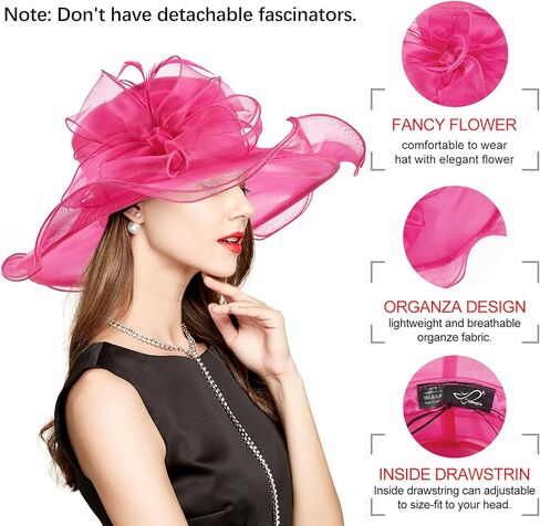 قبعات كنتاكي ديربي 2024 للنساء والفتيات، قبعة الأورجانزا لحفلات الشاي وحفلات الزفاف وقبعة للحماية من الأشعة فوق البنفسجية باللونين الوردي والأبيض in Kuwait
