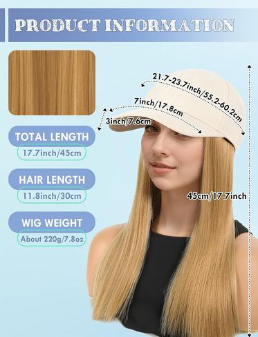 Women Baseball Cap Wig Long Straight Extension Hats Attached Adjusted Hairstyle for Ladies Girls in Saudi Arabia