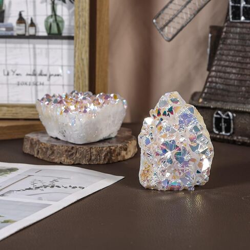 Sportmusies Titanium Coated Rock Crystal Cluster Specimen Home Office Decoration, Irregular-Shaped Quartz Cluster Stone for Reiki Healing Meditation, Blue in Saudi Arabia