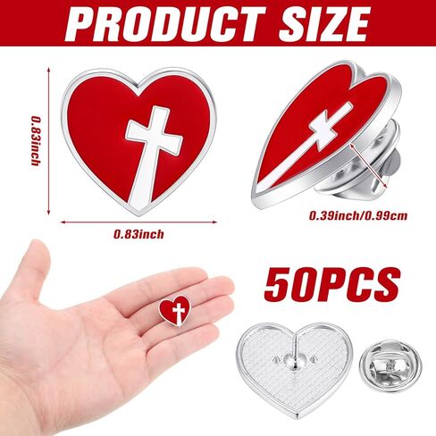 Juexica 50 PCS القلب المقدس الديني من يسوع دبابيس كبيرة مسيحية مسيحية عبور المينا صفيرة بروش حمراء القلب in Saudi Arabia