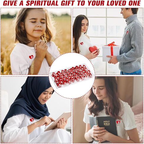 Juexica 50 PCS القلب المقدس الديني من يسوع دبابيس كبيرة مسيحية مسيحية عبور المينا صفيرة بروش حمراء القلب in Saudi Arabia
