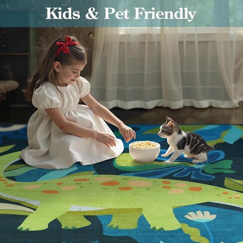 Livebox 5x7 سجادة لغرفة الأطفال ، سجادة ديناصور ناعمة قابلة للغسل لغرفة اللعب ، السجاد الأزرق غير القابل للانزلاق لغسل غرفة النوم ، رمي سجاد حيوانات السجاد لفصل الحضانة (الأزرق ، 5'x7 ') in Kuwait