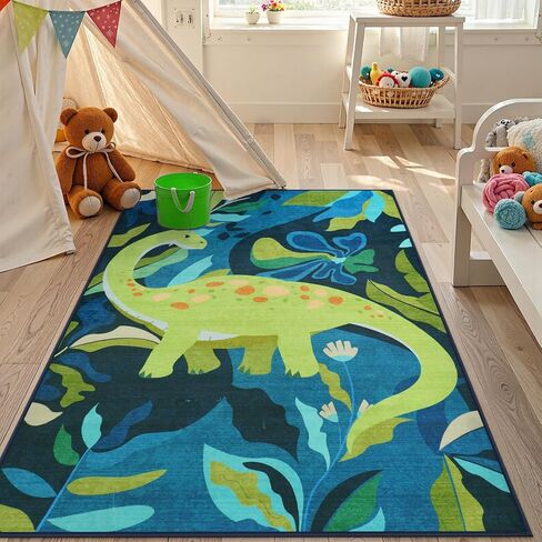 Livebox 5x7 سجادة لغرفة الأطفال ، سجادة ديناصور ناعمة قابلة للغسل لغرفة اللعب ، السجاد الأزرق غير القابل للانزلاق لغسل غرفة النوم ، رمي سجاد حيوانات السجاد لفصل الحضانة (الأزرق ، 5'x7 ') in Kuwait