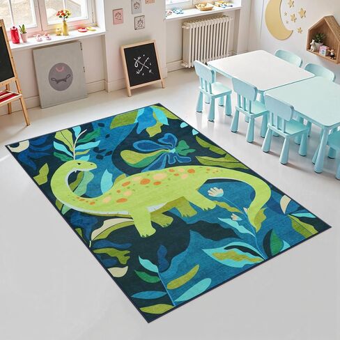 Livebox 5x7 سجادة لغرفة الأطفال ، سجادة ديناصور ناعمة قابلة للغسل لغرفة اللعب ، السجاد الأزرق غير القابل للانزلاق لغسل غرفة النوم ، رمي سجاد حيوانات السجاد لفصل الحضانة (الأزرق ، 5'x7 ') in Kuwait