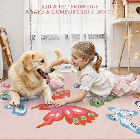 STARUIA Soft Colorful Butterfly Pink Rug for Girls Room, Large 5x7 Area Rugs Washable Kids Rug for Bedroom Women, Baby Nursery Rugs Non Slip Carpet for Kids Room Palyroom Tent Dorm in Kuwait