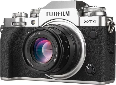 Brightin Star 35mm F1.2 MF APS-C Manual Focus Prime Lens for Fujifilm XF-Mount Mirrorless Cameras, Large Aperture Fixed Lens, Fit for XT5, XT4, XT30, XPRO3/2, XT200, XS10, XA7, XE4, XH1(Silver) in Kuwait