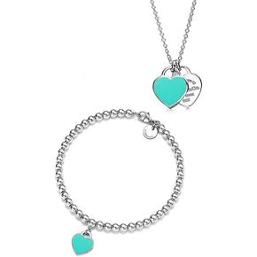 2 Piece Heart Pendant Necklace Bracelet ，Women'S/Bracelet Necklace Jewelry Set
