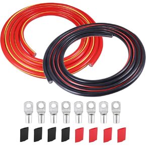 2 AWG Battery Cable (4 Feet Black, 4 Feet Red) - 2 Gauge CCA Welding Wire with SC Connector Lugs & 3:1 Heat Shrink Tubes for Solar, Car, RV, Accumulator