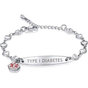 mnmoom Love Heart Medical alert bracelets for women 6.5-8 inch Adjustable Medical ID Bracelets