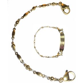 Hidden Hollow Beads 6.5 or 5.5 inch Gold Stainless Steel Women's Medical Alert ID Interchangeable Replacement Bracelet, Identification vital info tag