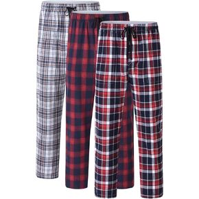 yuyangdpb Men's 3-Pack Pajama Pants Cotton Plaid Pjs Bottoms Sleep Lounge Pant Button Open Fly with Pockets